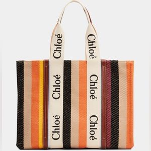 Chloé Woody Large Striped Multi Color Canvas Tote Bag